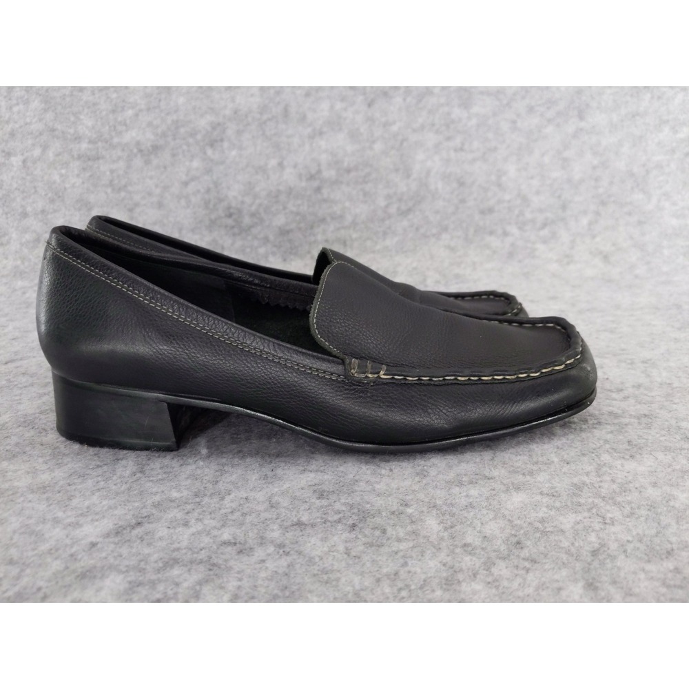 Etienne Aigner Quiz Loafers 9.5M Black Leather‎ Square Toe Block Heel Brazil - Picture 2 of 11